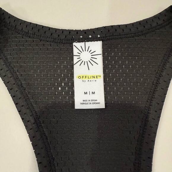 Offline by Aerie Cropped Mesh Racerback Tank Top Shirt Womens Medium Gray Muscle - Picture 3 of 6